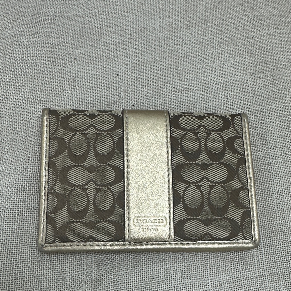 Coach Gold And Brown Signature Card Holder Coach Gold And Brown Signature Card Holder